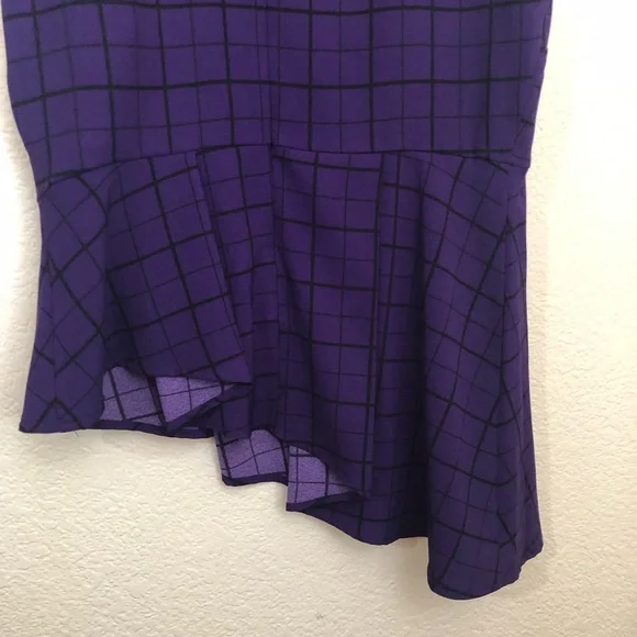 ELLE Womens Medium Sleeveless Peplum Asymmetrical Top Blouse Purple Checkers NWT - Picture 13 of 16
